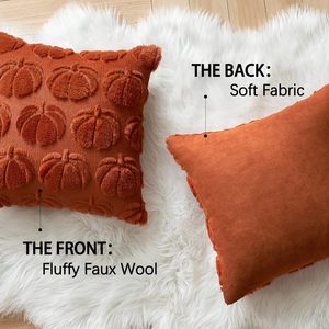 18"x18" Pumpkin Fall Decorative Throw <strong>Pillow</strong> Covers Cream <strong>White</strong> Soft Faux Fur <strong>Fluffy</strong> Plush Accent Cases for Couch Cushion - Product Image 6