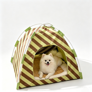 Striped Oxford Fabric Pet Tent <b>Bed</b> With Removable Faux Fur Pad For Dogs Indoor All Seasons Collapsible Design - Product Image 5