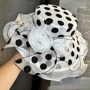 Sombrero de <span class=keywords><strong>Sol</strong></span> de Verano Estilo Británico, Elegante Sombrero de Organza para Mujer, Protección Solar, Ala Ancha, Diseño de Puntos - Product Image 1