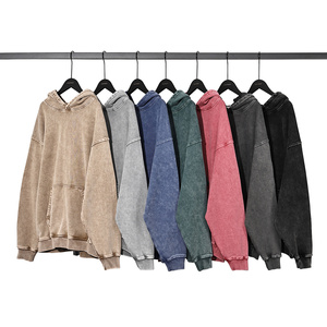 Wholesale 420gsm Heavyweight Acid Wash Waxed Vintage French Terry Hoodie Blank <b>Pullover</b> Custom Printed Streetwear Hooded - Product Image 1