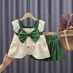 2024 moda yaz 2 adet bluzlar ve etek tatlı bebek kız elbise giysi Set