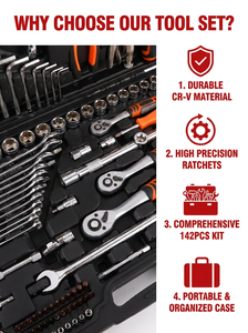 Set di <span class=keywords><strong>142</strong></span>+2 Pezzi Multifunzionale per Riparazione Auto, Chiavi a Bussola in Acciaio al Cromo Vanadio, Cacciaviti con Cricchetto Rapido, Set OEM Industriale - Product Image 6