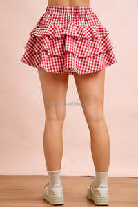 Minifalda a cuadros <span class=keywords><strong>roja</strong></span> y <span class=keywords><strong>blanca</strong></span> <span class=keywords><strong>con</strong></span> volantes y capas para mujer, talla grande, cintura alta, informal, para verano - Product Image 6