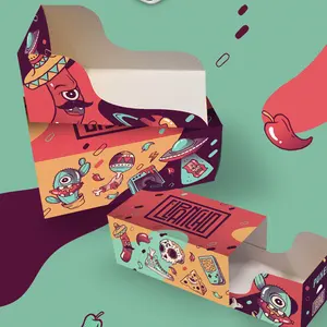 Contenitori per alimenti da asporto di forma personalizzata scatola di carta per hamburger di imballaggio per Fast Food stampata in cartone animato