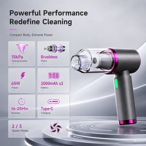 15KPa Brushless Cordless Handheld <b>Car</b> Vacuum Cleaner 65W Portable 3 in 1 Dust <b>Blower</b> Air Inflator 2000mAh x2 CE RoHS FCC OEM ODM - Product Image 2