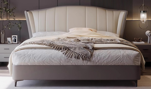 Cama de Cuero Vacuno Personalizable con Capa Superior de 2x2 Metros, Diseño de Borde de Esponja de Alta Densidad, Forma de Concha Moderna y Simple - Product Image 4