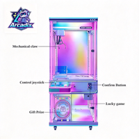 Machine à griffes entièrement transparente à monnayeur, style japonais, avec éclairage néon, pour attraper les peluches, en acier inoxydable et acrylique, Arcadix