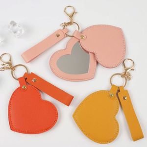 Wholesale <b>Cute</b> Heart Pu Leather Keychain Portable Cosmetic Mirror Pendant Customizable Fashion Bag Charm <b>Keyring</b> - Product Image 5