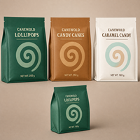 Pochettes à fond plat imprimées sur mesure avec panneau latéral à soufflet pour sucettes, bâtonnets de bonbons et bonbons au caramel