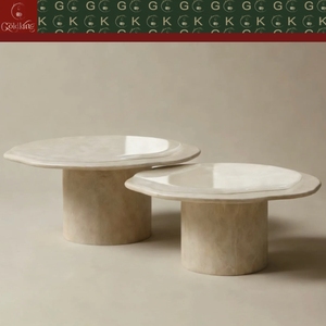 <span class=keywords><strong>Table</strong></span> <span class=keywords><strong>basse</strong></span> en marbre blanc pur pour salon, plateau octogonal poli sur mesure, design de base sculpturale - Product Image 2