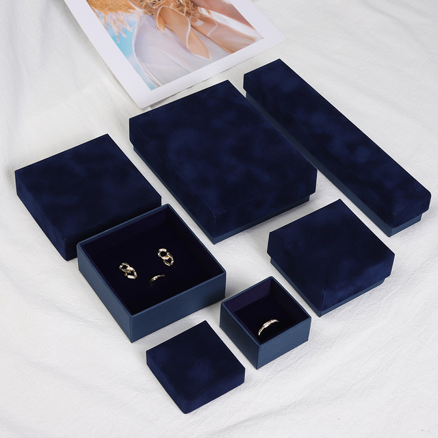 High Quality Custom Logo Gift Bracelet Necklace Ring Packaging Luxury Jewellery Set Boxes Noble Blue Jewelry Box