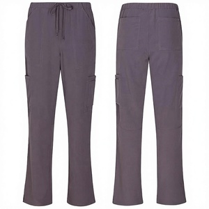 Pantalon cargo médical pour femme, taille mi-haute élastique, coupe droite, multi-poches, avec fentes latérales, en tissu sergé, vente en gros - Product Image 2