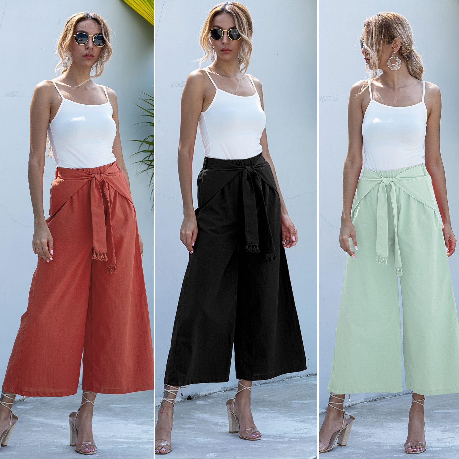 Traje De Lino Liso De Pierna Ancha Sin Mangas Para Mujer 400 Traje De Lino Liso De Pierna Ancha Sin Mangas Para Mujer 400
