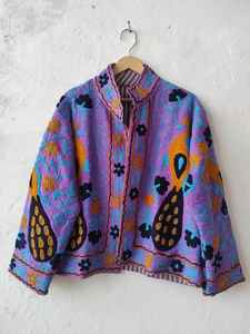 Veste universitaire en velours brodé floral bohème d'hiver et d'automne, écologique, anti-rides, coupe-vent, respirante, en coton Suzani - Product Image 2