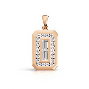 Aarinya IGI Certified Lab Grown Diamond 14K Gold Baguette Cut Center and Side <b>Stones</b> Women's Everyday Wear Gift Jewelry Pendant - Product Image 1