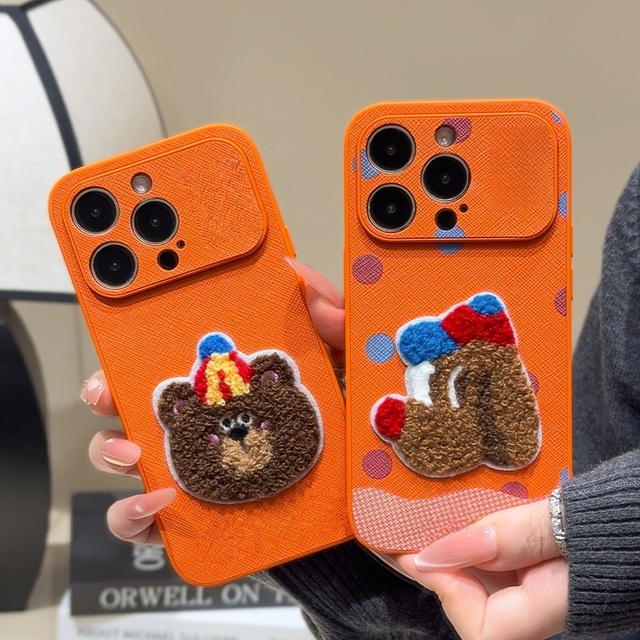 Wholesale Orange Leather Plush Bear Wave Point Puppy Dog Cute Phone case Anti Shock Back Cover for iPhone 16 15 14 Pro Max 17air