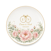Gepersonaliseerde ringenschotel, bruiloft souvenir, aandenken, ronde keramische ringenschotel voor huwelijksjubileum cadeau