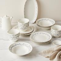 Ensemble de bols et d'assiettes en céramique à motif de plantes bleues, durable, réutilisable, durable, compatible avec le micro-ondes, design minimaliste moderne