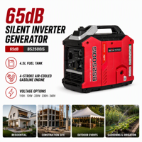 Générateur Inverter BISON (CHINE) 2500W, onde sinusoïdale nominale 2.3kW, 65dB, réservoir 4.5L, essence, portable, silencieux, générateur inverter CE Euro5