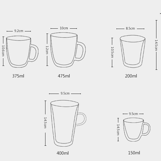 Double Wall Insulated Glass 13.5 Ounce/Double Wall Coffee Cups/Tea Mugs With Handle/Durable Stylish, Dishwasher & Microwave Safe