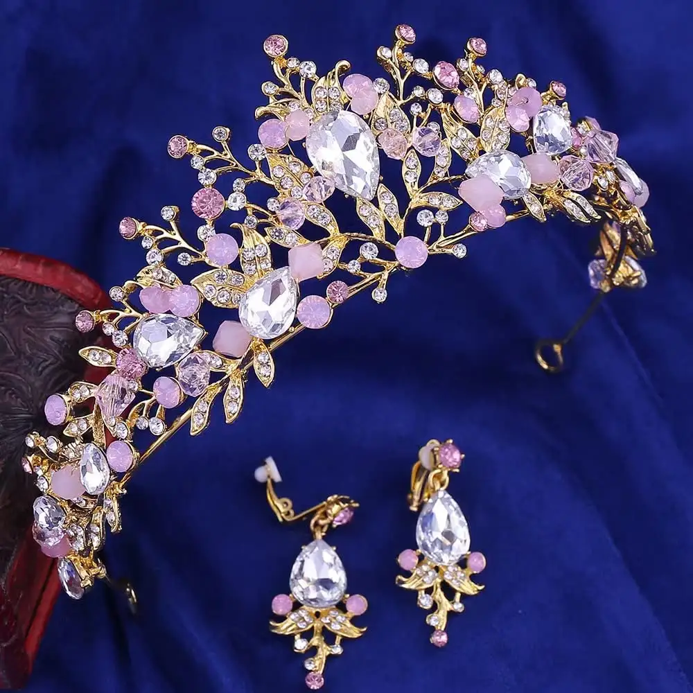 Corona barroca de Reina con diamantes de imitación para boda, Tiaras y coronas nupciales, disfraz de bronce, accesorios para el cabello para Cosplay, fiesta de cumpleaños