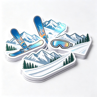 Autocollants de sport de ski en vinyle PVC blanc, graphiques de snowboard, lunettes de montagne, sentiers, forêt de pin, brillants, imperméables, résistants au froid