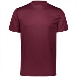 T-shirt à manches courtes pour homme, couleur bordeaux unie, coupe classique, col rond, style décontracté, tissu jersey tricoté, polyester, séchage rapide - Product Image 1
