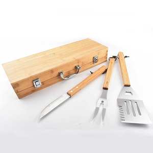 Juego de Herramientas para Barbacoa de Acero Inoxidable con Mango de Bambú, Resistentes al Calor, Fáciles de Limpiar, Personalizables, para Exteriores, 5 Piezas, 50 cm - Product Image 6