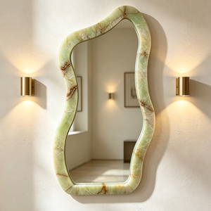 Miroir <span class=keywords><strong>en</strong></span> onyx vert <span class=keywords><strong>de</strong></span> luxe, meuble décoratif <span class=keywords><strong>en</strong></span> <span class=keywords><strong>pierre</strong></span> naturelle, onyx vert irrégulier, miroir mural <span class=keywords><strong>en</strong></span> onyx, marbre - Product Image 1