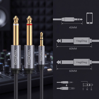 Kabel Audio Gitar Stereo Veggieg Hot Selling 3.5 MM 3.5MM 1/8" TRS ke Dual Double 6.35 MM 6.35MM 1/4" Mono Male Y Splitter