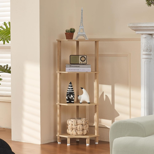 4 Tier Freestanding Wooden <strong>Corner</strong> Bookshelf Natural Tone <strong>Storage</strong> Shelf <strong>Unit</strong> for Bathroom Bedroom Small Spaces - Product Image 1
