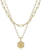 Dainty Layered Initial Halsketten für Frauen Vergoldete Büroklammer Kette Halskette Hexagon Letter Anhänger Initial Halskette