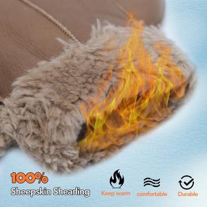 Mitaines confortables en cuir de mouton pour hommes pour femmes gants de mitaines doublés de fourrure d'hiver pour les fêtes de cyclisme quotidiennes à l'extérieur imprimées - Product Image 4