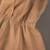 Robe Courte Premium Femme Marron en Satin à Bretelles Fines, Col V Cache-cœur, Taille Élastique, Fluide, pour Soirée Estivale