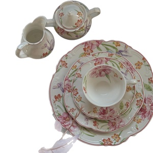 Bol en céramique rose floral vintage <span class=keywords><strong>de</strong></span> style français, tasse à café, soucoupe, assiettes à soupe, à dessert, à pâtes - Vaisselle haut <span class=keywords><strong>de</strong></span> gamme compatible micro-ondes - Product Image 6