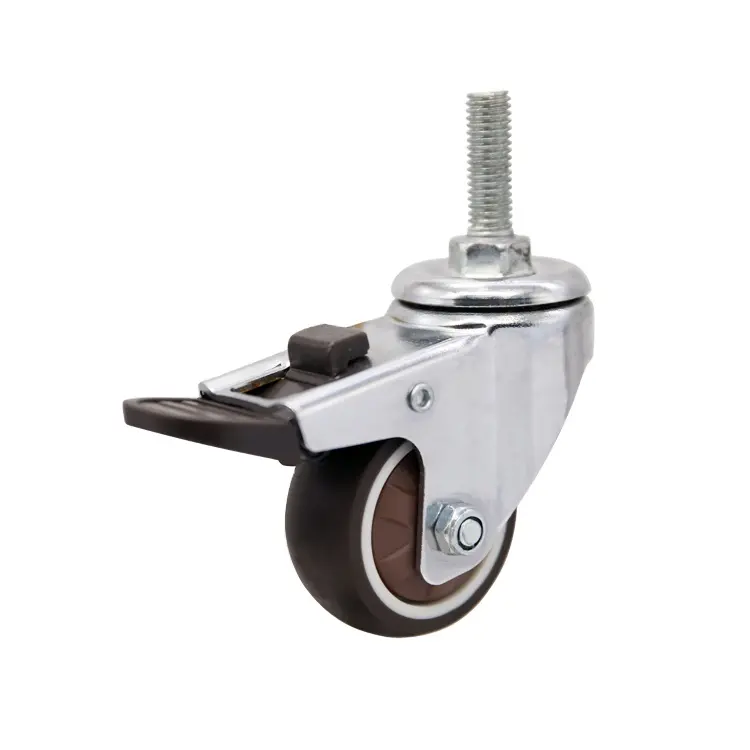 Diskon besar Amazon roda kastor kursi putar poliuretan roda coklat 50mm 2 inci untuk papan seluncur, rem ganda