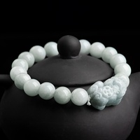 Bracelet Pixiu porte-bonheur en jadéite de qualité supérieure pour femme, style ethnique, bijoux fins perlés avec perles de jadéite de Birmanie naturelle effet glace