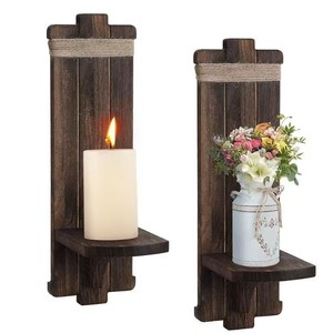 Cross-border wooden candlestick <b>wall</b>-<b>mounted</b> <b>shelf</b>, homestay <b>wall</b> ornament, ebony country style candlestick - Product Image 1