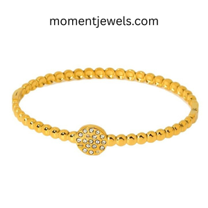 Brazalete de Acero Inoxidable Chapado en Oro de 18K, Resistente al Agua, Sin Deslustre, con Pedrería Redonda, Elegante Regalo para Mujer - Product Image 1