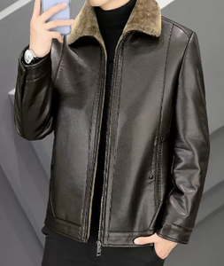Veste épaisse pour homme à col rabattu, doublée de polaire, résistante au froid, style court, manteau pour homme âgé pour l'automne et l'hiver - Product Image 3
