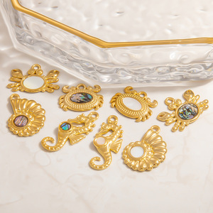 Colgantes de acero inoxidable con temática oceánica con incrustaciones de cuarzo arcoíris en formas mixtas para la fabricación de joyas - Product Image 2