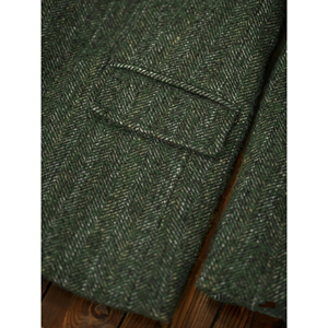 Veste sur mesure classique en flanelle mélangée tweed à chevrons motif renard, vert, vente en gros OEM - Product Image 5