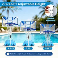 IUNNDS Panier de basket portable pour piscine, cadre en acier réglable en hauteur, revêtement anti-rouille, jante éclairée par LED, comprend 2 ballons de basket