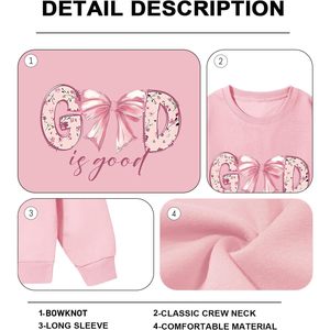 Sweat-shirt chrétien God Is Good pour femme, coupe oversize, motif nœud, graphique religieux, rose, col rond - Product Image 6