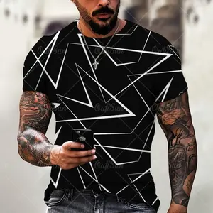 Top da uomo stile geometrico retrò con <span class=keywords><strong>stampa</strong></span> 3D t-shirt oversize Street Designer a maniche corte in tessuto - Product Image 6