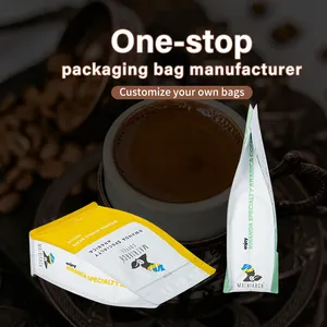 Custom Copper Plate Printed Coffee Beans Packaging Bag Smell Proof Coffee Square Bottom Plastic Bags