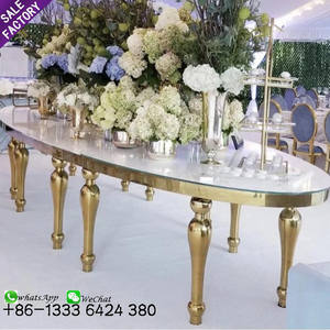 Hot Banquet Event Party Glass Oval Shape Metal Wedding Stainless Steel Furniture Gold Legs <b>Dining</b> Dinner <b>Table</b> <b>and</b> <b>Chair</b> - Product Image 1