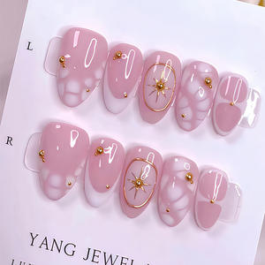 Oferta Especial: 24 <span class=keywords><strong>Uñas</strong></span> <span class=keywords><strong>Postizas</strong></span> Francesas Rosadas con Detalles Dorados en 3D, Forma Almendrada, Longitud Media, Pre-diseñadas, de ABS, <span class=keywords><strong>Marca</strong></span> Personalizable - Product Image 4