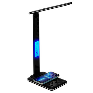 15W Fast Wireless Charger Modern LED Desk Lamp-Eye Caring Touch Control 3 Colors Stepless Dimming Clock/<b>Calendar</b>/Temperature - Product Image 1