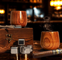 Coffret Cadeau de Verres à Whisky en Bois de Jujube Carbonisé avec Glaçons en Acier Inoxydable, Boîte en Bois Personnalisable, Cadeau d'Affaires Haut de Gamme, Vente en Gros